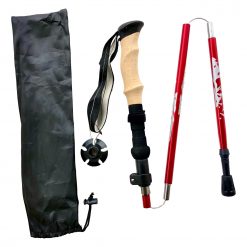 Red hiking trekking pole with black pocket